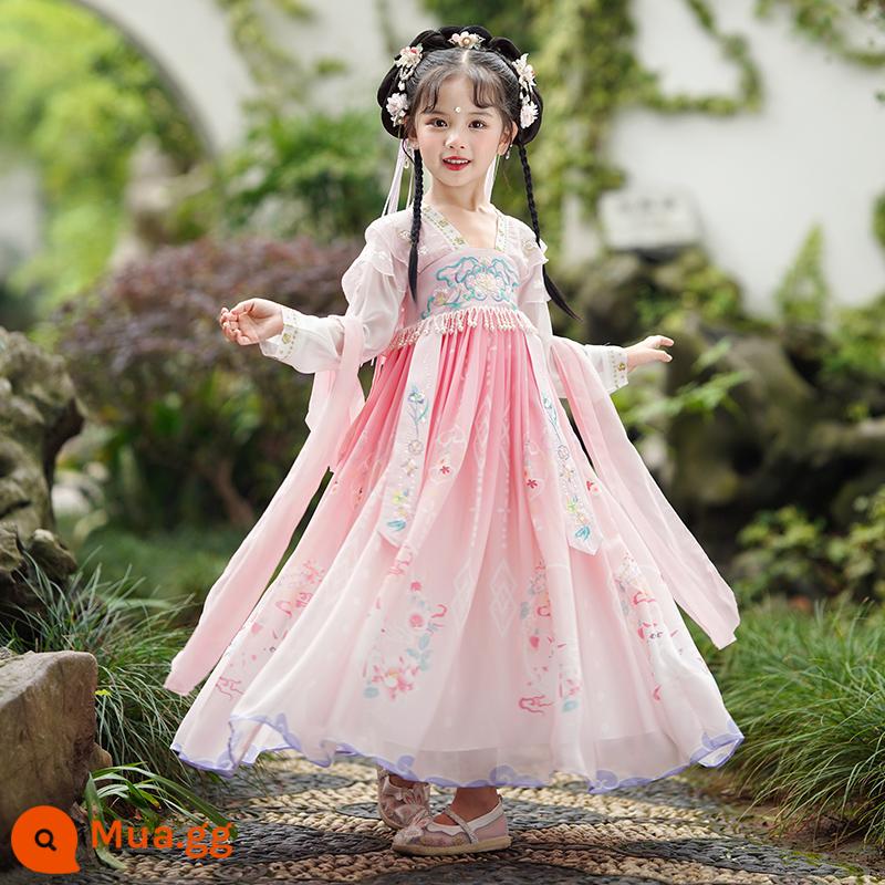 Hanfu Bé Gái Quần Áo Mùa Hè Trẻ Em Cổ Quần Áo Mùa Hè Phong Cách Trung Hoa Siêu Tiên Đường Phù Hợp Với Đồ Cổ Công Chúa Bé Gái Mùa Hè - SL2327 tay dài màu hồng