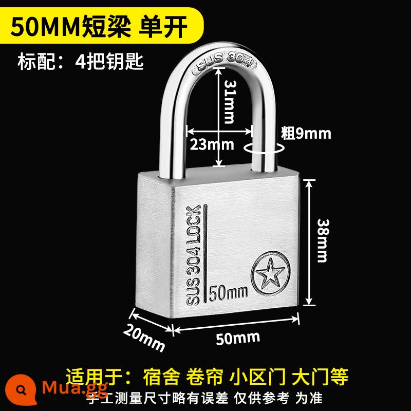 Ổ khóa mở khóa chống trộm chống nước chống rỉ khóa chống cạy khóa cửa hộ gia đình khóa chìa khóa nhỏ khóa ký túc xá Daquan khóa chìa khóa - (Thép không gỉ 304) Mở đơn ngắn 50mm - có 4 phím