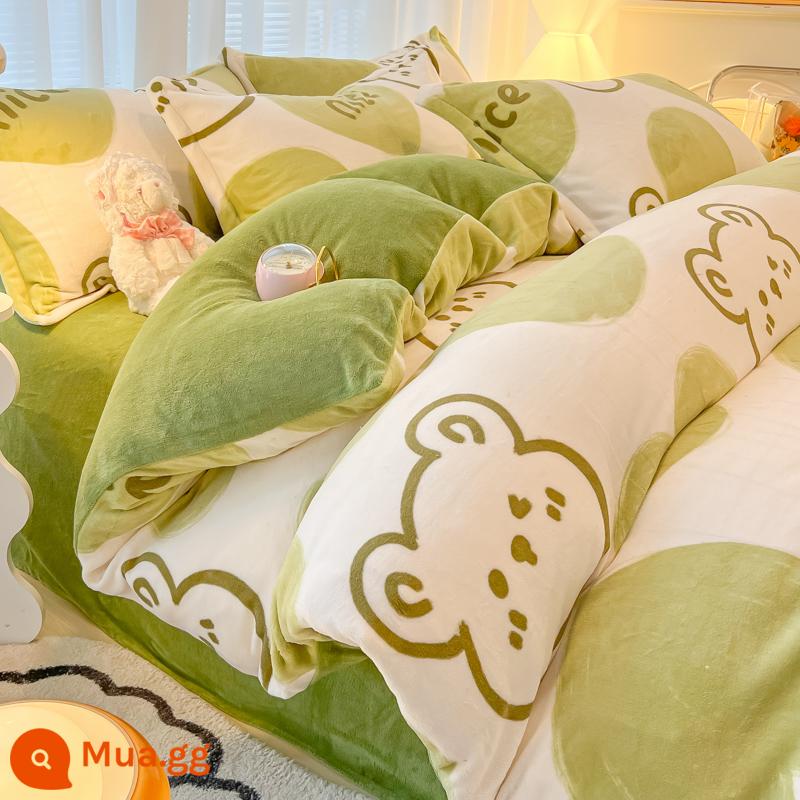 Double -sided cộng với bốn miếng sữa nhung velvet, Faraho Coral Velvet Tấm trải giường dày ba tấm 4 - MJ-Forest Bear [Nhung ấm hai mặt/dày dày ấm áp/mềm mại và thân thiện với da]