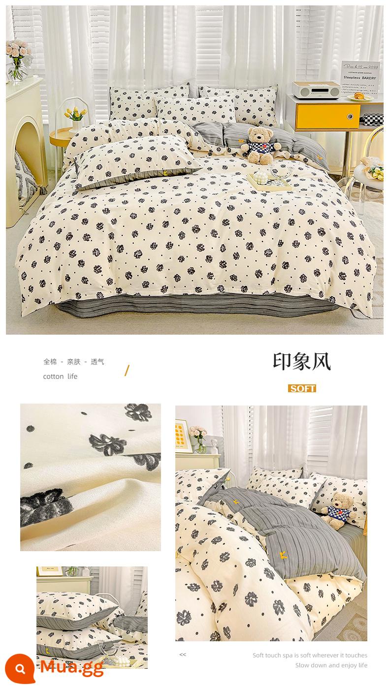 Ins nhỏ cotton tươi 4 món mùa đông 100 ký túc xá sinh viên giường nữ ga trải giường chăn ga gối 3 43 - Phong cách ấn tượng [bông nguyên chất nhỏ tươi, không vón cục và không phai màu]