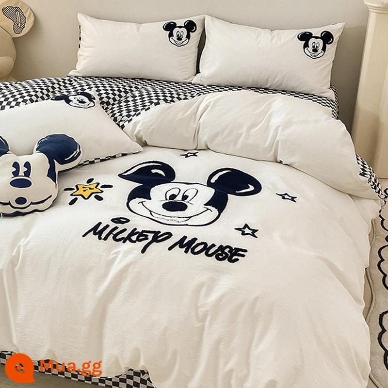 Hoạt Hình Disney Cotton Nguyên Chất 4 100 Cotton Bé Gái Trái Tim Giường Mùa Hè Vỏ Chăn Ký Túc Xá Giường 3 Bộ - Ngôi Sao Mickey [bông]