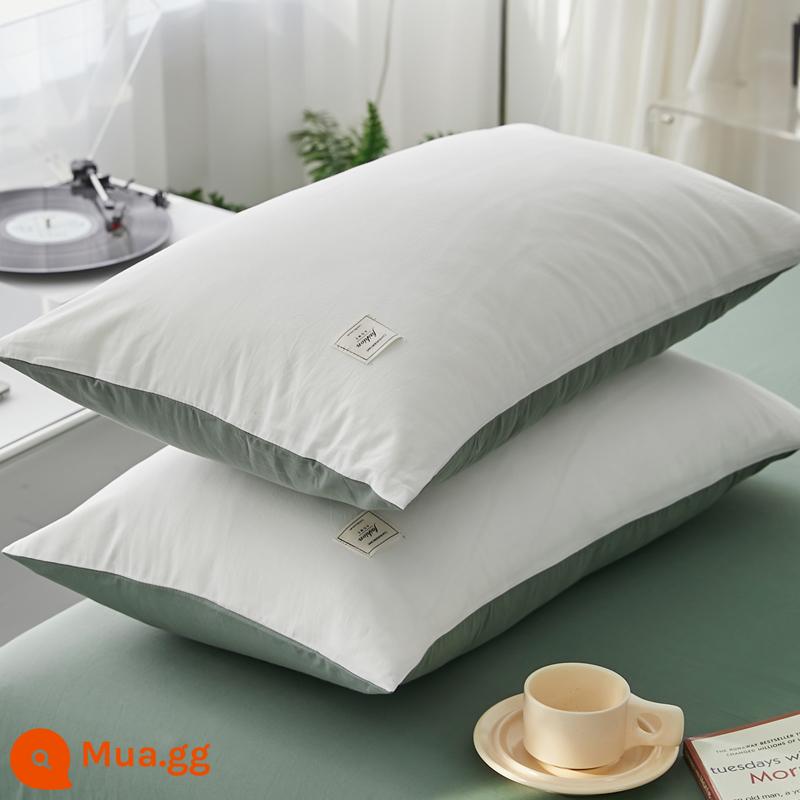 Vỏ gối cotton nguyên chất đã giặt, một cặp 100 vỏ gối cotton, vỏ lót lõi gối đơn và đôi phong cách mùa đông - Trắng + xanh mozi [cặp] cotton