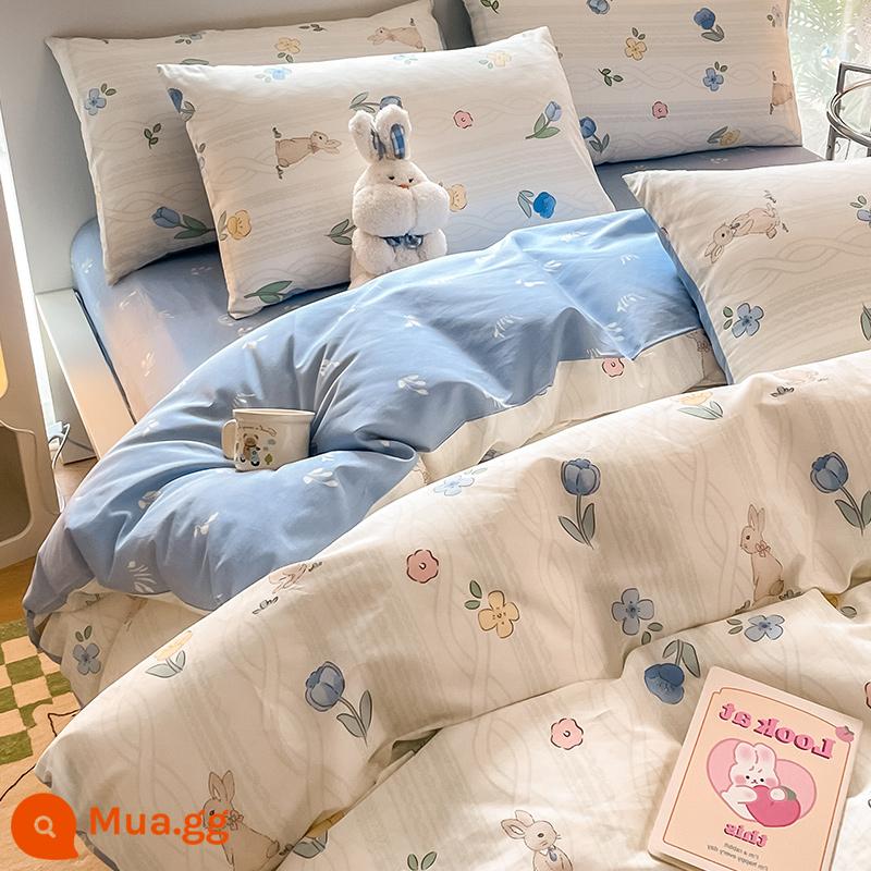 Hoạt Hình Bộ 4 Món Cotton 100 Cotton Vỏ Chăn Ga Giường Lưới Đỏ Ký Túc Xá Sinh Viên Giường 3 Món Bộ Vỏ Chăn Ins Phong Cách - Thỏ Rừng [Bông]