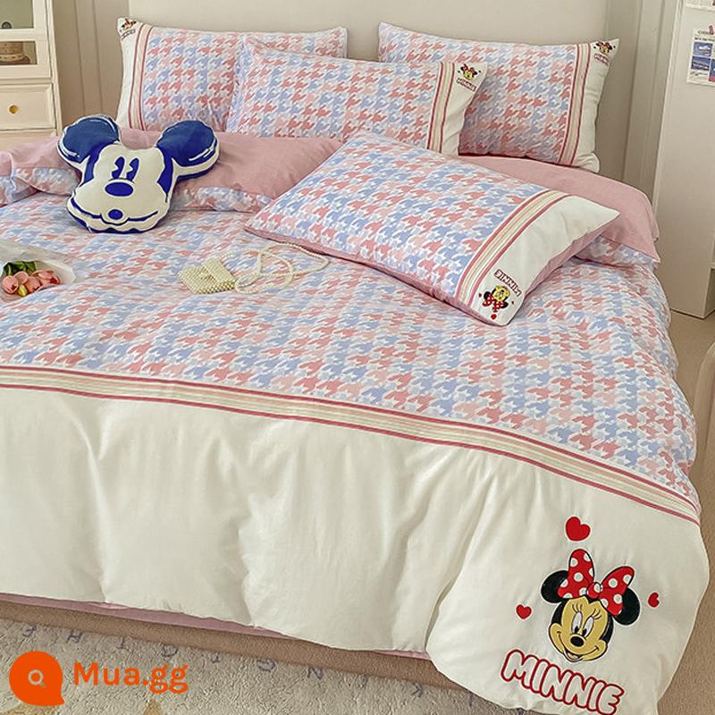 Hoạt Hình Disney Cotton Nguyên Chất 4 100 Cotton Bé Gái Trái Tim Giường Mùa Hè Vỏ Chăn Ký Túc Xá Giường 3 Bộ - Công chúa Minnie [bông]