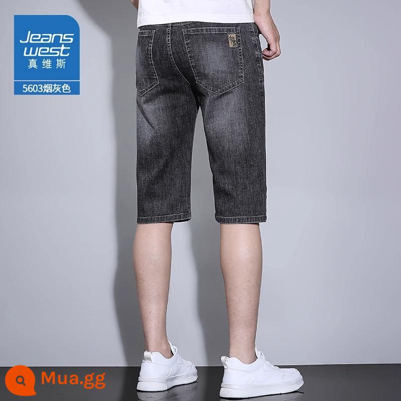 Jeanswest quần short denim nam mùa hè mỏng rộng co giãn năm điểm quần thẳng giản dị năm điểm quần ống túm nam - 5603 màu xám khói