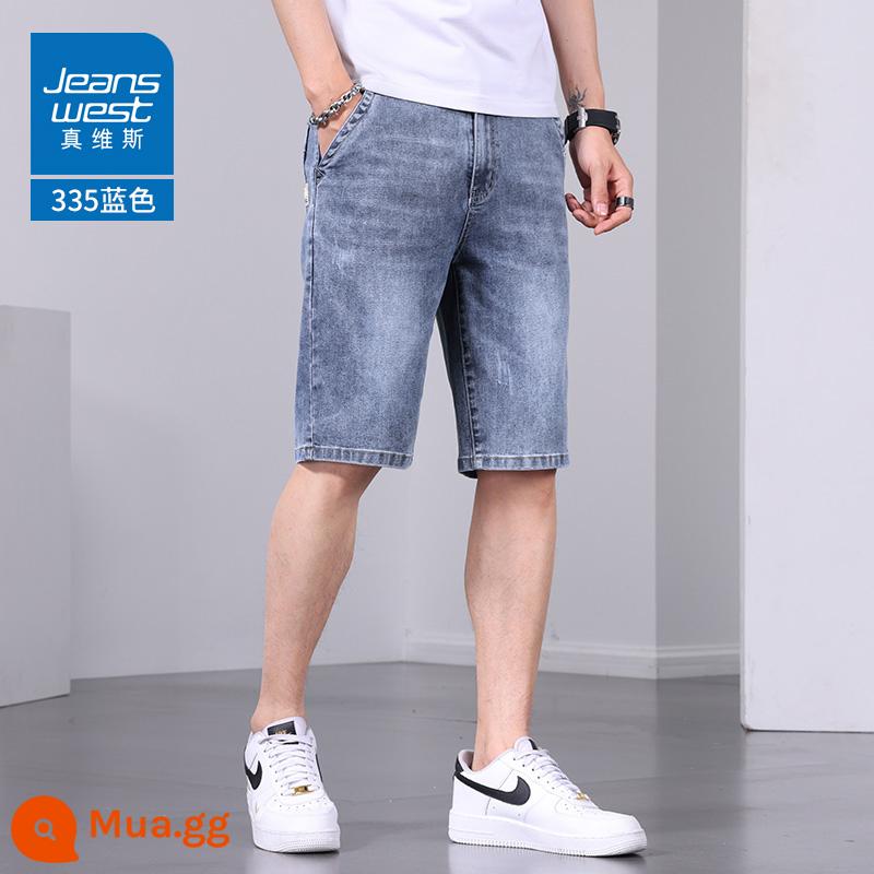 Jeanswest quần short denim nam mùa hè mỏng rộng co giãn năm điểm quần thẳng giản dị năm điểm quần ống túm nam - 335 màu xanh