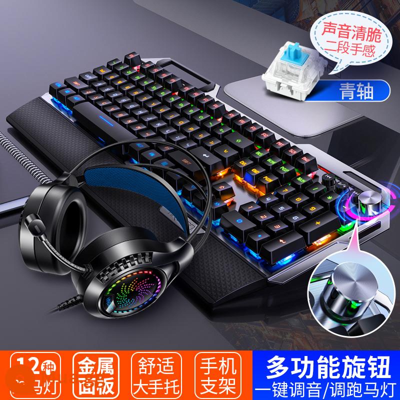 Thể Thao Điện Tử Cơ Bộ Chuột Xanh Trục Đen Trục Núm Đa Năng Máy Tính Để Bàn Laptop Game Văn Phòng - K1OO [Trục Xanh Đen] Phiên Bản 108 Phím Núm + Tai Nghe Q7C