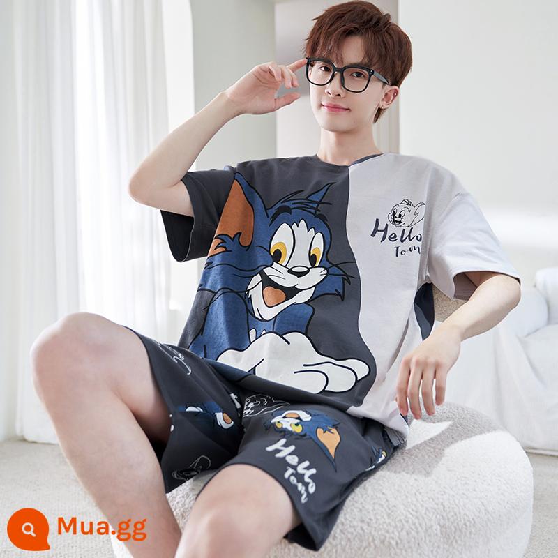 Bộ đồ ngủ nam cotton mùa hè ngắn tay thanh niên quần áo ở nhà mùa hè bé trai mỏng phần bé trai cotton - D1138