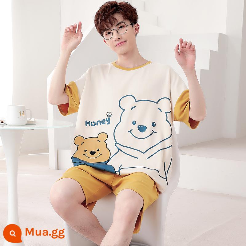 Bộ đồ ngủ nam cotton mùa hè tay ngắn hoạt hình trẻ trung mùa hè mỏng phần cotton phục vụ tại nhà phù hợp với sinh viên - N2319