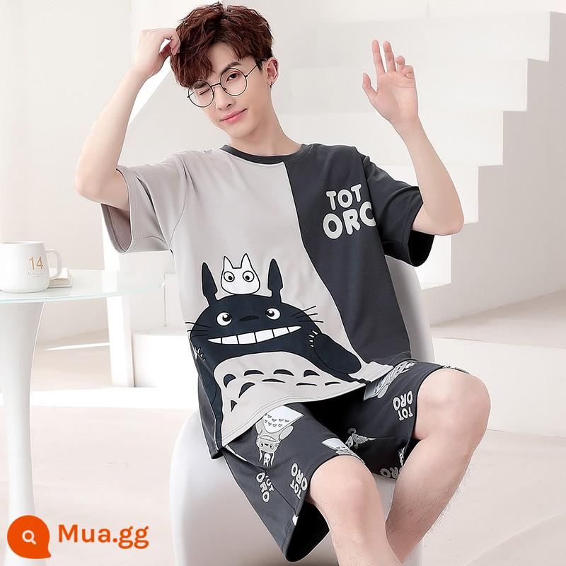 Bộ đồ ngủ nam cotton mùa hè tay ngắn hoạt hình trẻ trung mùa hè mỏng phần cotton phục vụ tại nhà phù hợp với sinh viên - N2324