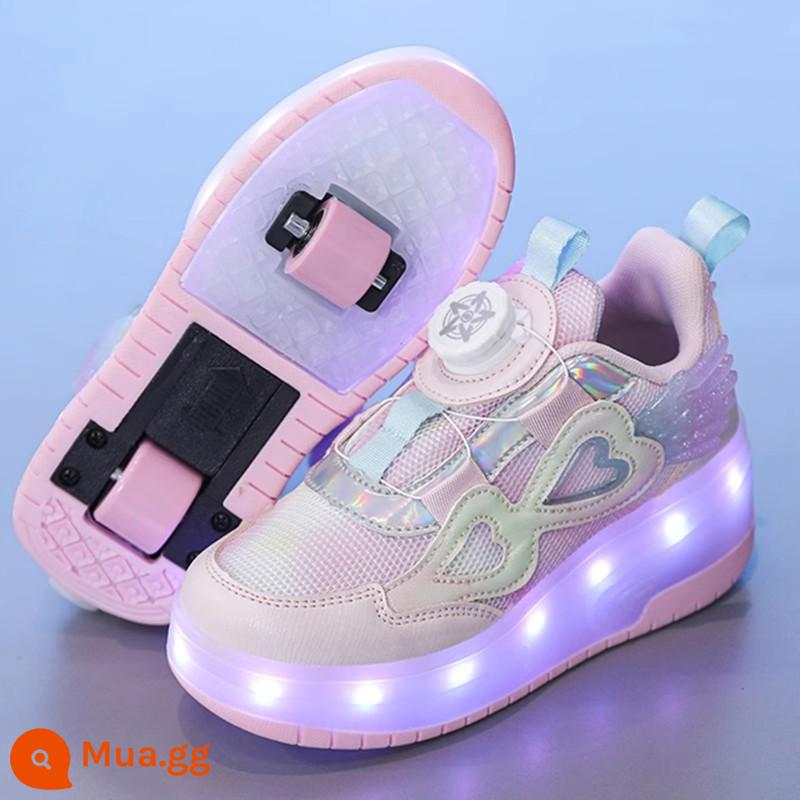 Bé Gái Heelys Mùa Xuân Thu 2024 Trẻ Em Mới Đôi Lăn Bé Gái Hợp Thời Trang Con Lớn Vô Hình Giày Trượt Patin - Màu hồng [phong cách giản dị]