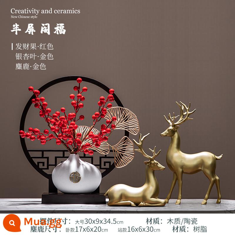 Năm mới Lễ hội mùa xuân Trang trí tủ TV Wintersweet Ornament New Chinese Style Home Living Room Light Lối vào sang trọng Antique Bogu Kệ - Half Ping Pavilion Tài lộc Quả may mắn Màu đỏ Lá bạch quả Vàng Nai sừng tấm Vàng