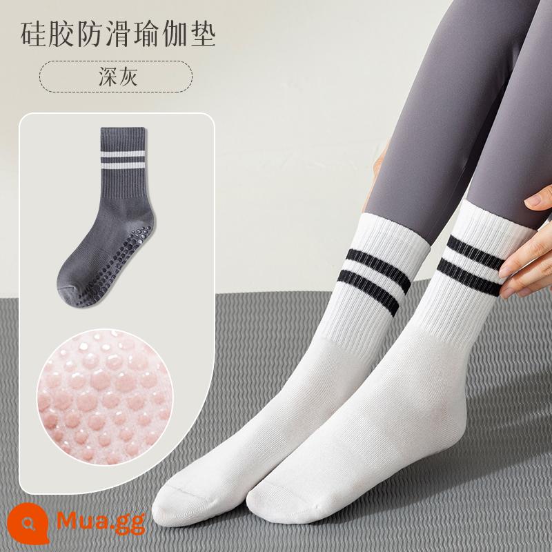 Tất Tập Yoga Nữ Giữa Ống Tất Cotton Thu Đông Thể Dục Khiêu Vũ Pilates Chuyên Nghiệp Chống Trơn Trượt Thể Thao Người Lớn Tầng tất - [1 cặp] màu xám đậm