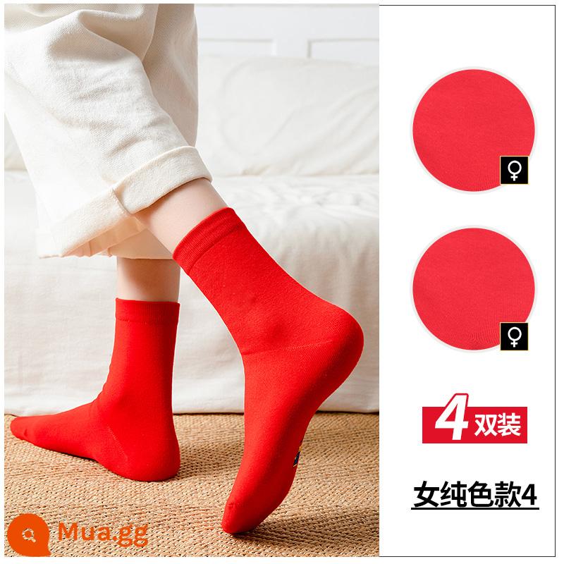 Năm của The Rabbit Nighty Year Red Resss nam và nữ Middle Big Red Sock thuộc về Thỏ Bunny Tết và Cặp đôi bán hàng mùa đông - Màu Trơn|Nữ 4 Đôi