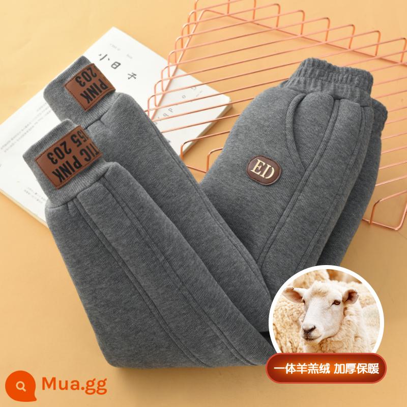 Quần dài bé trai nhung dày dặn mùa thu đông nhung cừu ấm áp thể thao cho trẻ em quần cotton dày dặn, quần mặc ngoài cotton mùa đông bé gái - Mẫu tiêu chuẩn bằng da ED màu xám đậm [sherpa một mảnh dày]