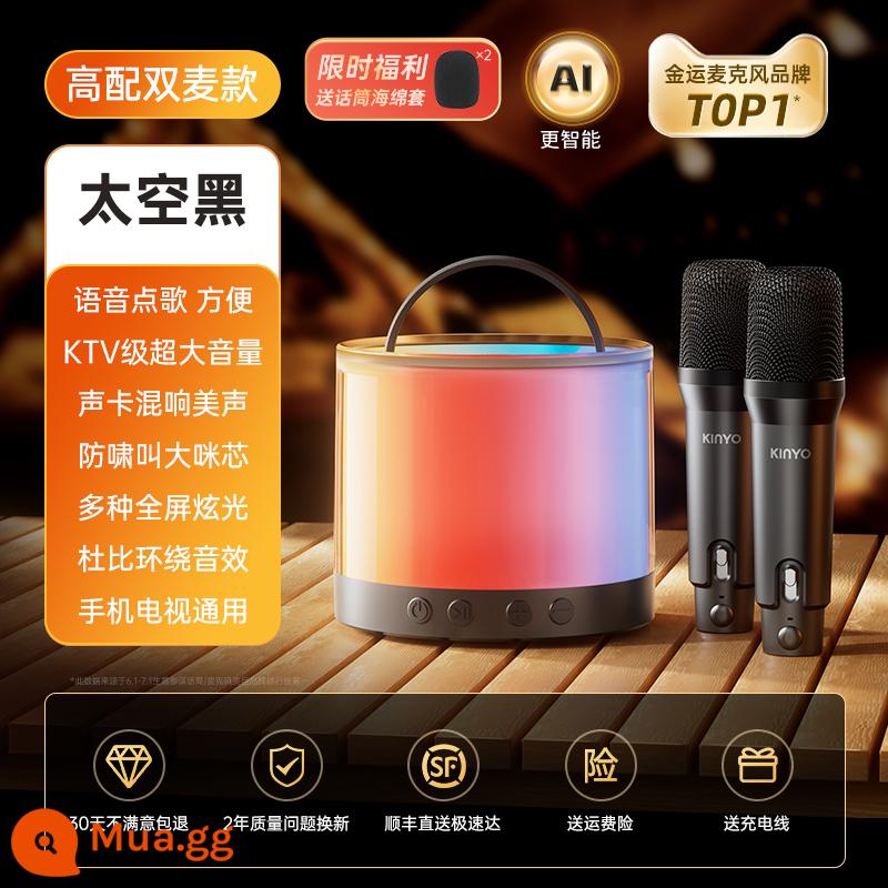 Jinyun Hát Micro Âm Thanh Tích Hợp Micro Họ KTV Trẻ Em Karaoke Bluetooth Không Dây Bộ K36 - Phiên bản mic kép [Space Black] Âm lượng lớn lõi tứ❤Điều chỉnh thông minh❤Yêu cầu bài hát bằng giọng nói