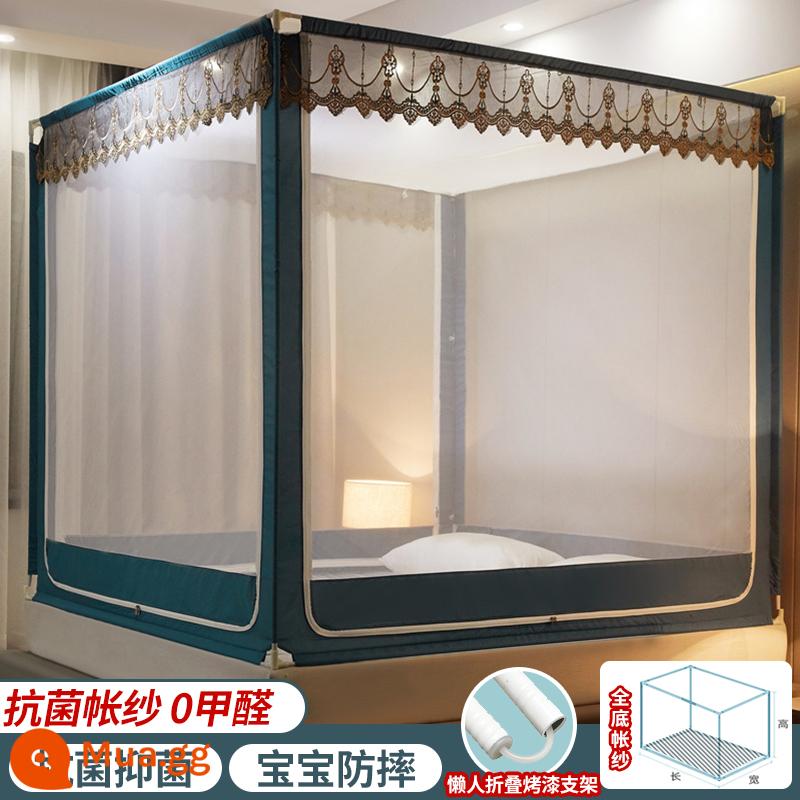 Mùng kháng khuẩn chống rơi home 2022 phòng ngủ yurt cao cấp mới miễn phí lắp đặt hàng rào giường bảo vệ em bé và trẻ nhỏ - [Thêu thủ công] Lưới kháng khuẩn xanh lam/Toàn bộ quần áo dành cho bà mẹ và trẻ sơ sinh (Chống muỗi và chống rơi)