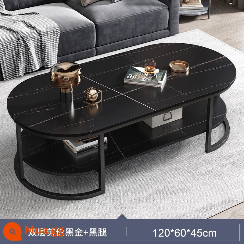 Bàn cà phê phòng khách nhà lưu trữ đơn giản sofa bảng phụ đơn giản hiện đại ánh sáng sang trọng lưới màu đỏ nhỏ bàn cà phê căn hộ nhỏ bàn - [Màu mới | Hai lớp] Vàng đen Lauren 120*60 + Khung đen [Đậm nâng cấp]