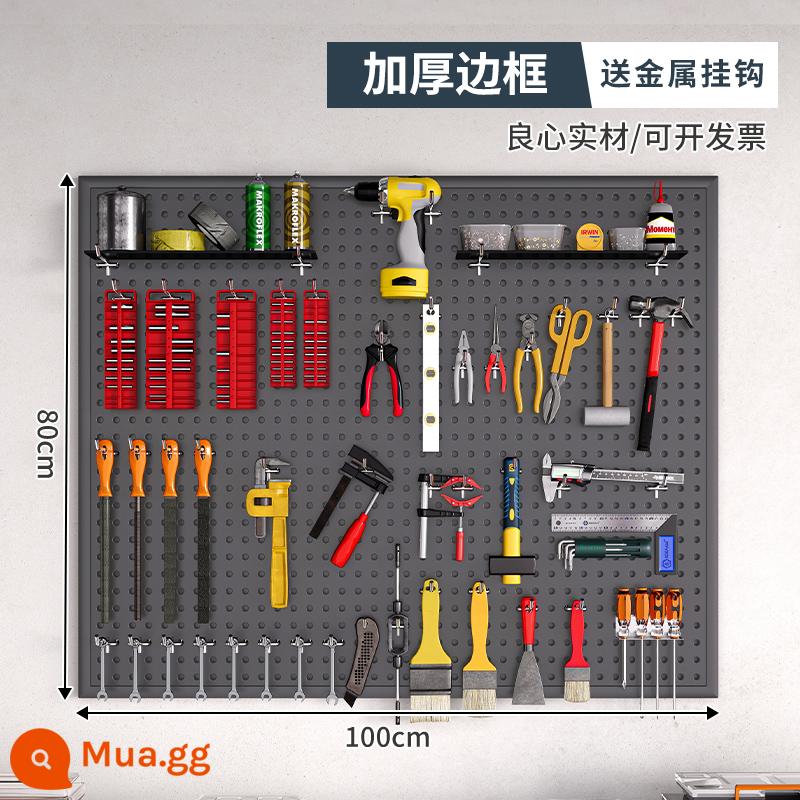 Dụng cụ tường lỗ lỗ bảng treo bảng lưu trữ lớp kệ tường có giá đựng đồ đục lỗ phần cứng thép không gỉ tổ chức giá - [Có khung, phiên bản dày] 100×80cm-xám★