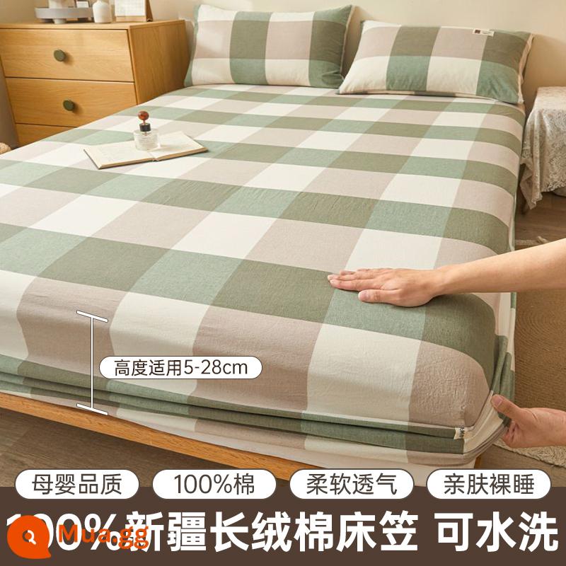 Tấm trải giường bằng vải cotton nguyên chất một mảnh được trang bị tấm trải giường bông mới tấm vải thô cũ Tấm trải giường chống trượt Túi ngủ nệm Simmons - Lưới lớn màu xanh lá cây [Loại A dành cho bà mẹ và trẻ sơ sinh-100% cotton Tân Cương]