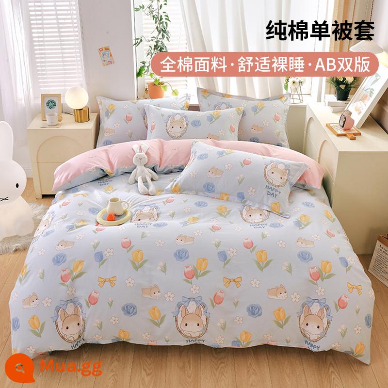 Hoạt hình dễ thương bông vỏ chăn cotton mảnh đơn ký túc xá sinh viên vỏ chăn đơn 150x200x230 tấm chăn 1.5 mét - Sissy Garden-Blue [Chất lượng dành cho bà mẹ và trẻ sơ sinh]