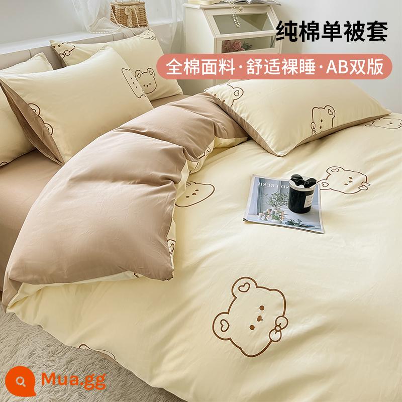 Nhỏ tươi vỏ chăn 100 cotton 150x200 mảnh đơn ký túc xá sinh viên vỏ chăn đơn 200x230 chăn - Gấu quý ông [thân thiện với da và thoáng khí]