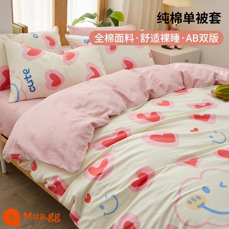 Nhỏ tươi vỏ chăn 100 cotton 150x200 mảnh đơn ký túc xá sinh viên vỏ chăn đơn 200x230 chăn - Em yêu [thân thiện với làn da và thoáng khí]