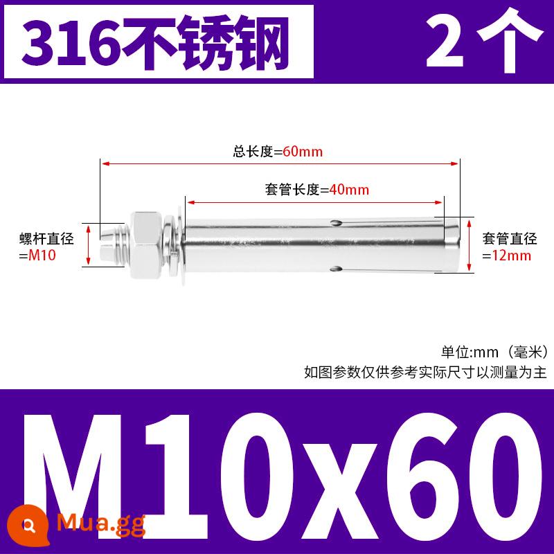 Vít mở rộng 6 mm vít mở rộng bên ngoài sắt mạ kẽm kéo vít nổ hoàn chỉnh ống mở rộng tiêu chuẩn quốc gia M8M10M12 - M10*60 (2 cái) chất liệu 316