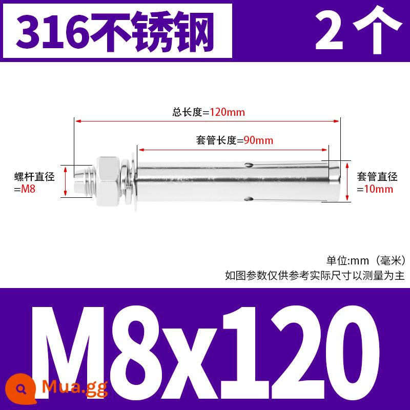 Vít mở rộng 6 mm vít mở rộng bên ngoài sắt mạ kẽm kéo vít nổ hoàn chỉnh ống mở rộng tiêu chuẩn quốc gia M8M10M12 - M8*120 (2 cái) chất liệu 316