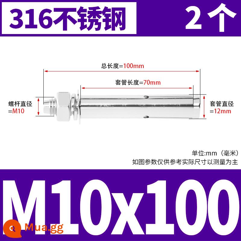 Vít mở rộng 6 mm vít mở rộng bên ngoài sắt mạ kẽm kéo vít nổ hoàn chỉnh ống mở rộng tiêu chuẩn quốc gia M8M10M12 - M10*100 (2 cái) chất liệu 316