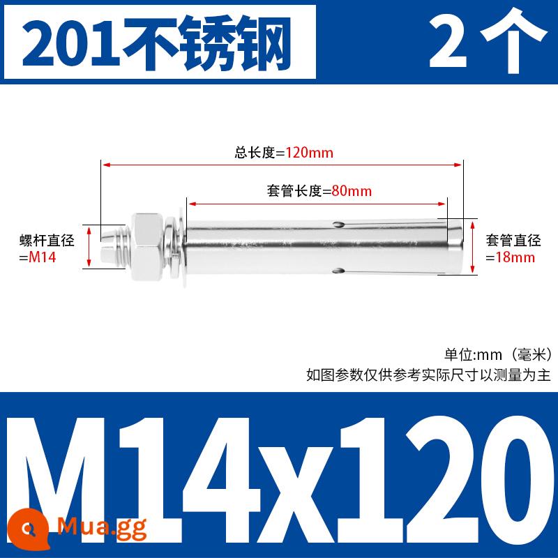 Vít mở rộng 6 mm vít mở rộng bên ngoài sắt mạ kẽm kéo vít nổ hoàn chỉnh ống mở rộng tiêu chuẩn quốc gia M8M10M12 - M14*120[2 miếng]201 chất liệu