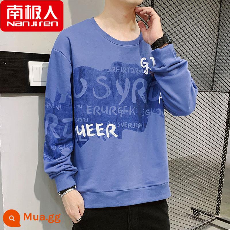 Nanjiren Áo Thun Dài Tay Nam Xuân Thu 2023 Mới Cotton Dày Dặn Áo Sơ Mi Nam Thu Đông Đáy Quần Áo - 21095#Sương Xanh