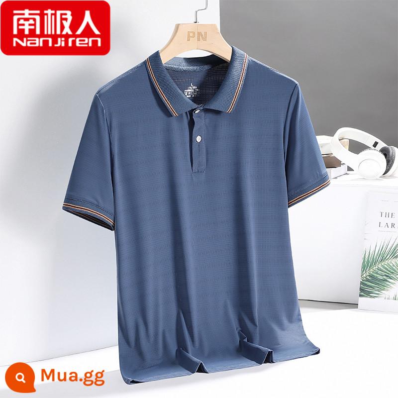 Cha trung niên cha mùa hè áo thun ngắn tay lụa băng nam trung niên và người cao tuổi mùa hè mới áo sơ mi polo quần áo - 8788 màu xanh nhạt [lụa băng không dấu vết]