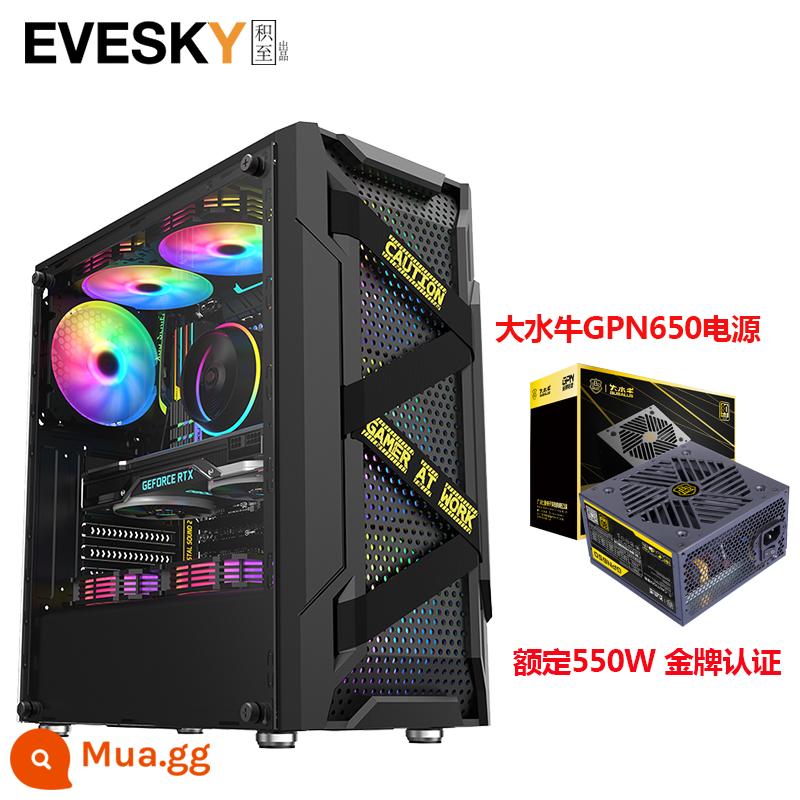 Tích lũy cho EVESKY Titan Pro máy tính để bàn toàn mặt trong suốt trò chơi làm mát bằng nước ATX bảng lớn ốp lưng chính - Bộ nguồn Titan Pro Black + Big Buffalo GPN650 Gold