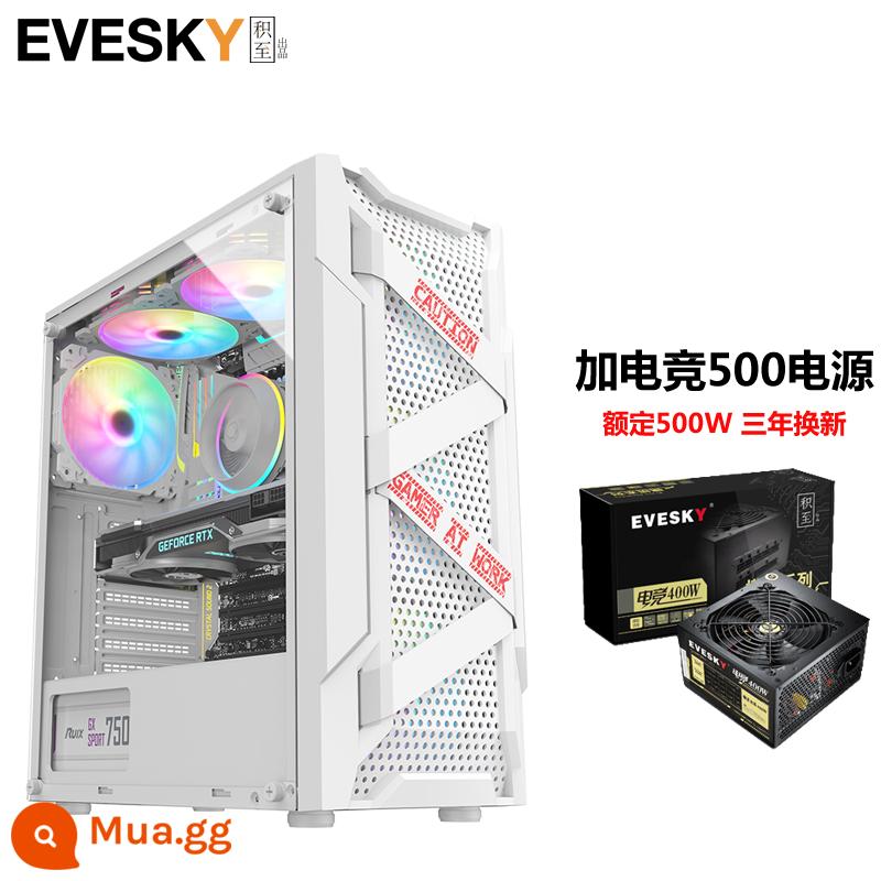 Tích lũy cho EVESKY Titan Pro máy tính để bàn toàn mặt trong suốt trò chơi làm mát bằng nước ATX bảng lớn ốp lưng chính - Bộ nguồn Titan Pro White + Gaming 500W