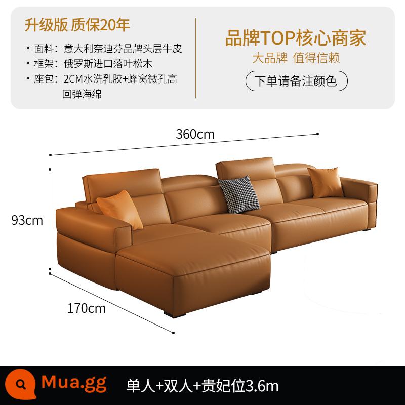 DDC kết hợp ghế sofa da tối giản theo phong cách Ý đơn giản hiện đại căn hộ nhỏ phòng khách đầu lớp da bò đậu phụ khối hàng thẳng - [Phiên bản nâng cấp - Da bò lớp một Nedifen của Ý] Ghế cao su xốp + ghế đôi + ghế đơn + ghế phi tần hoàng gia 3,6M