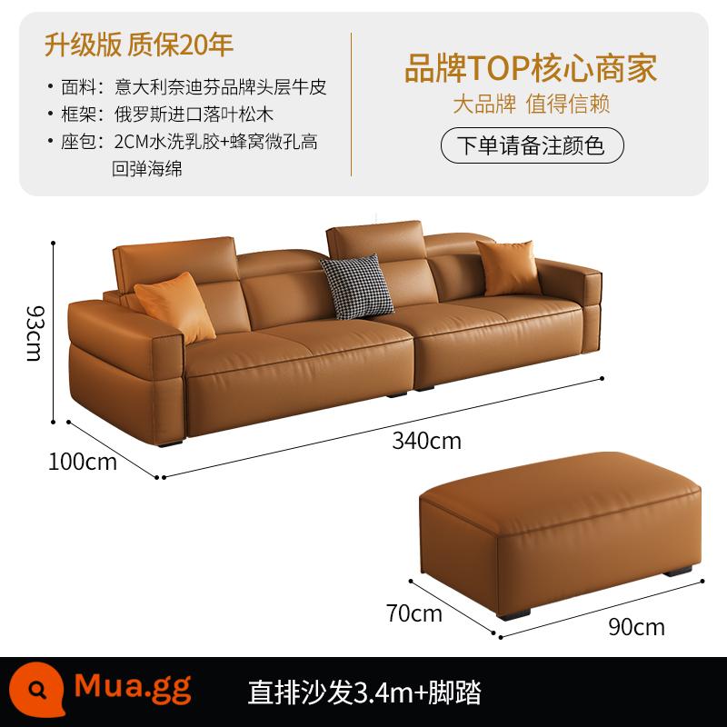 DDC kết hợp ghế sofa da tối giản theo phong cách Ý đơn giản hiện đại căn hộ nhỏ phòng khách đầu lớp da bò đậu phụ khối hàng thẳng - [Phiên bản nâng cấp - Da bò lớp 1 Nedifen Ý] Tựa lưng cao su xốp + thẳng 3.4M + gác chân