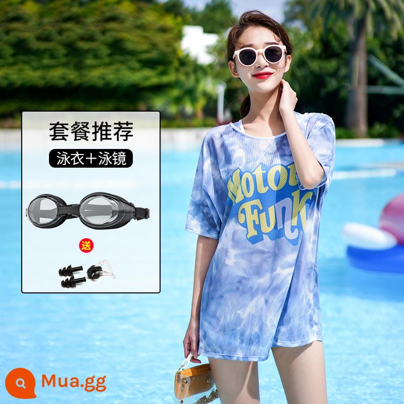 Đồ Bơi Nữ Bảo Thủ 2 Mảnh Nóng Ba Mảnh 2022 Phong Cách Mới Nóng Bỏng Size Lớn Mm Skinny Đồ Bơi - Bộ ba mảnh màu xanh + kính bơi (mặc định không phải cận thị, vui lòng liên hệ bộ phận chăm sóc khách hàng để ghi chú nếu bạn cần kính bơi cận thị)