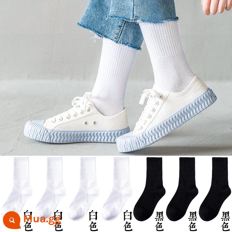 Vớ nam đen ống dài mùa hè cotton trắng nữ ống vừa in triều thể thao phần mỏng xuân hè thấm hút mồ hôi khử mùi - Tất nữ 4 trắng 3 đen