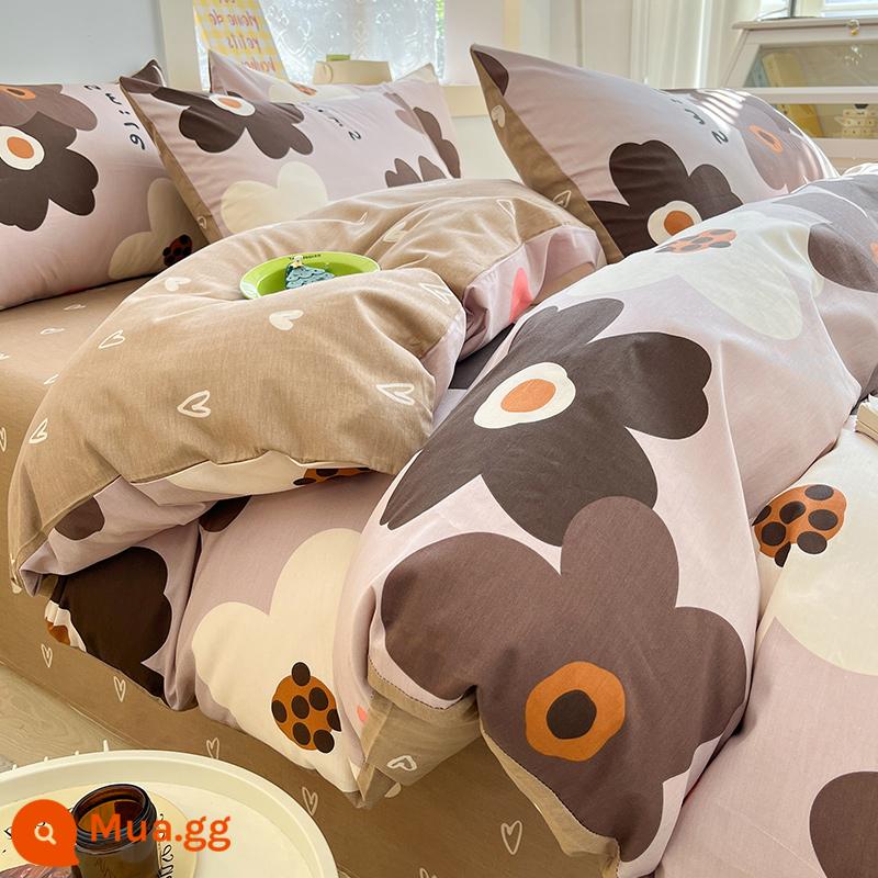 Nhỏ Tươi Giường Bộ 4 Cotton Nguyên Chất 100 Vỏ Chăn Ga Giường Ký Túc Xá Giường 3 Bộ 4 Vỏ Chăn Trẻ Em - cà phê cappuccino