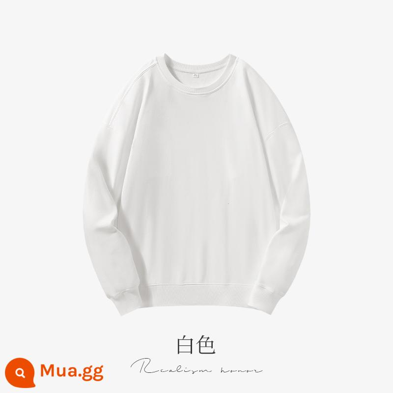 Cổ tròn cotton dày T tùy chỉnh in logo mùa thu đông dày công sở tùy chỉnh thêu bông nguyên chất thả vai tay dài đội quần áo - Trắng