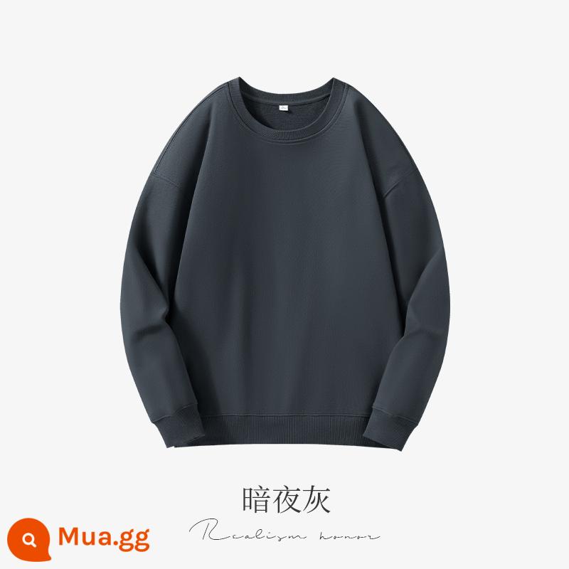 Cổ tròn cotton dày T tùy chỉnh in logo mùa thu đông dày công sở tùy chỉnh thêu bông nguyên chất thả vai tay dài đội quần áo - màu xám đêm