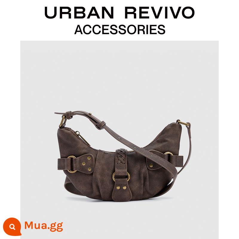 URBAN REVIVO2023 mùa đông mới dành cho nữ phong cách retro cũ phần cứng hợp thời trang mát mẻ túi đeo chéo UAWB30146 - màu xanh, màu nâu