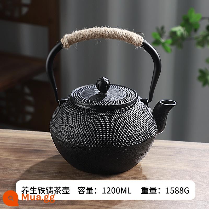 Phong cách gang kiểu Iron Pot sôi bong bóng nước thiết lập lò nung tinh thể đen - Ấm đun nước bằng gang-1200ml