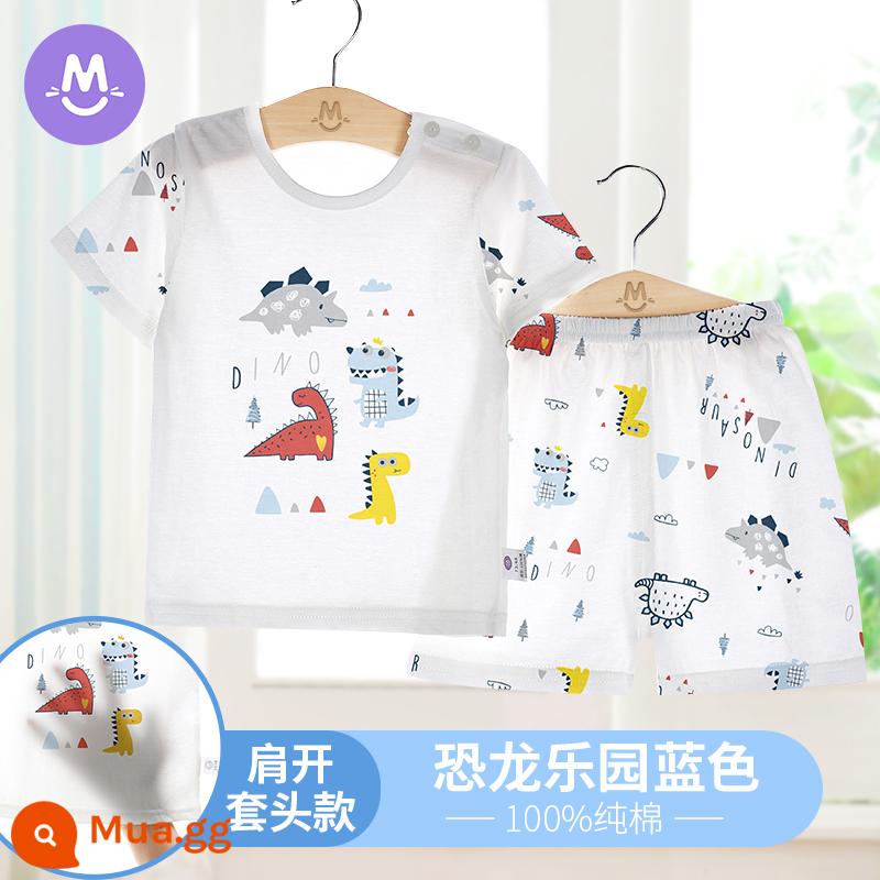 Bộ đồ ngủ ngắn tay mùa hè cho trẻ em Bộ quần áo điều hòa không khí cho bé gái cotton nguyên chất mỏng phần bé trai trẻ sơ sinh quần áo mùa hè dịch vụ tại nhà - thiên đường màu xanh