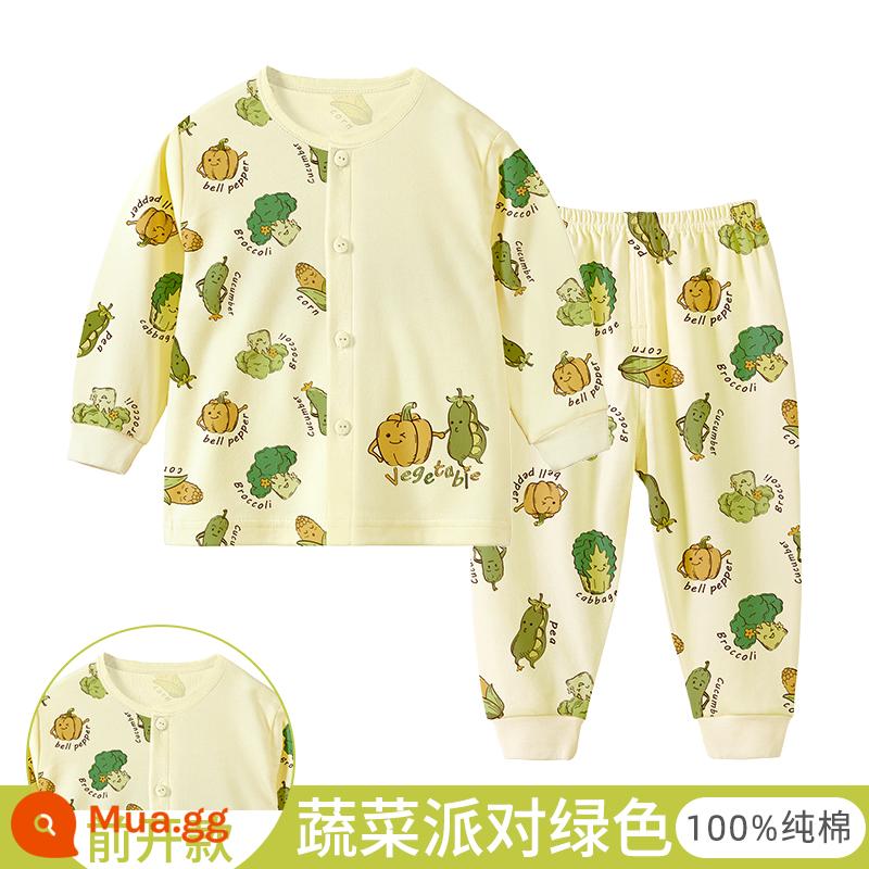 Bộ quần áo thu đông cho bé, quần lót trẻ em cotton nguyên chất, quần vệ sinh bé trai, đồ ngủ cotton, áo len cotton, kiểu dáng ấm áp cho bé gái - [Mở cửa trước] Rau xanh