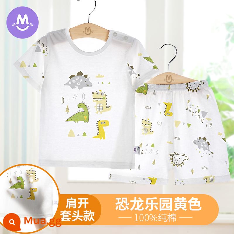 Bộ đồ ngủ ngắn tay mùa hè cho trẻ em Bộ quần áo điều hòa không khí cho bé gái cotton nguyên chất mỏng phần bé trai trẻ sơ sinh quần áo mùa hè dịch vụ tại nhà - thiên đường màu vàng