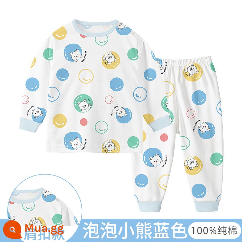 Bộ quần áo thu đông cho bé, quần lót trẻ em cotton nguyên chất, quần vệ sinh bé trai, đồ ngủ cotton, áo len cotton, kiểu dáng ấm áp cho bé gái - gấu xanh