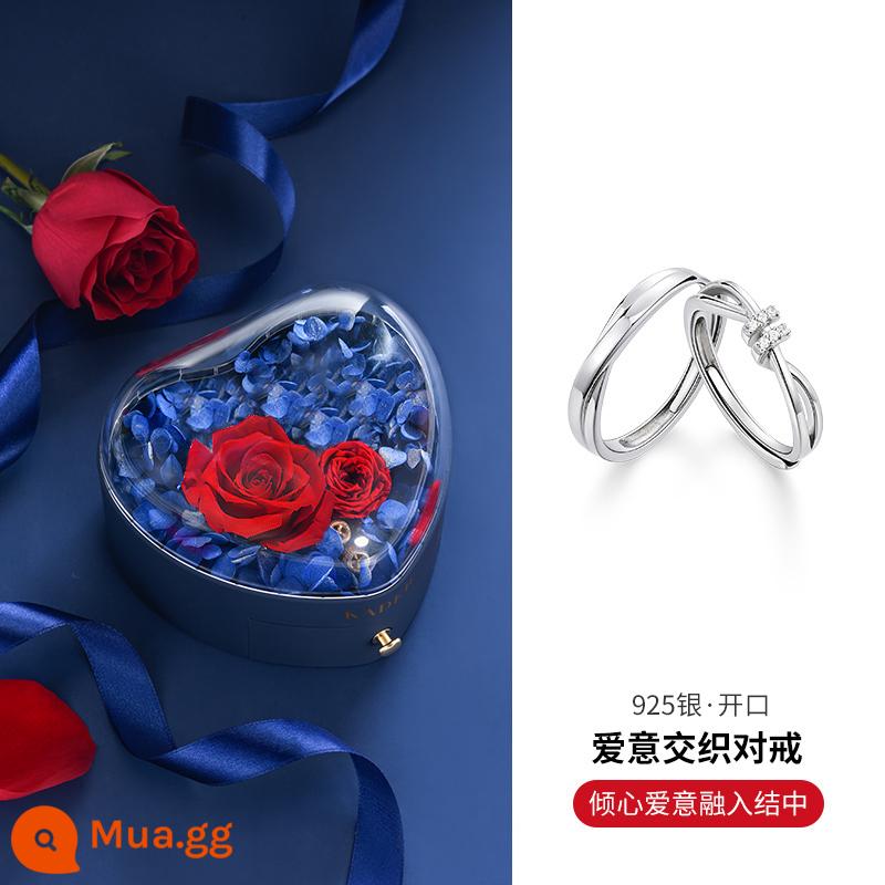 Nhẫn đôi Cardillo Love đan xen S925 Thiết kế nhẫn bạc Quà tặng sinh nhật cho bạn gái, bạn trai - [Hộp Quà Hoa Bảo Quản Hoa Hồng] [Bạc 925] Nhẫn Đôi Đan Tình Yêu