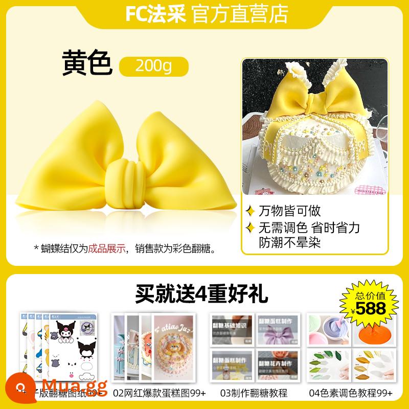 FC Facai fondant dán chống ẩm fondant khô Pez fondant thương hiệu nơ trang trí bánh nướng màu 600g - Vàng 200g